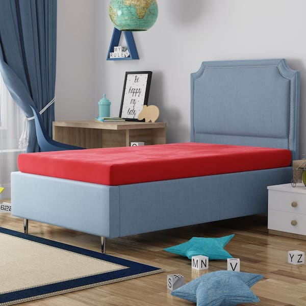 Omne Kids Twin Firm Memory Foam 5 in. Mattress with Red Water-Resistant Cover