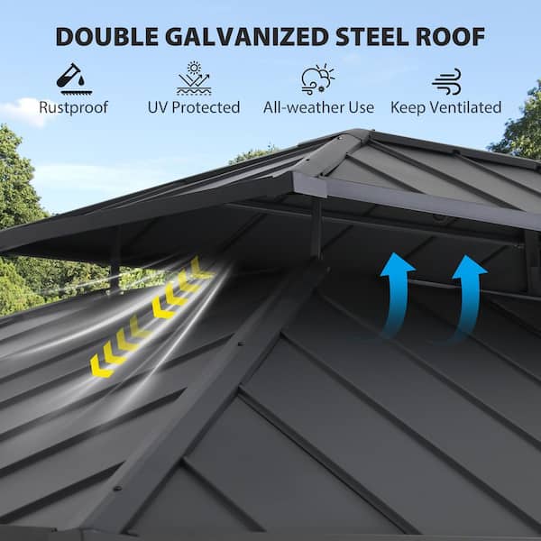 GAZEBEST 13 ft. x 11 ft. Double Galvanized Steel Roof Cedar Wood