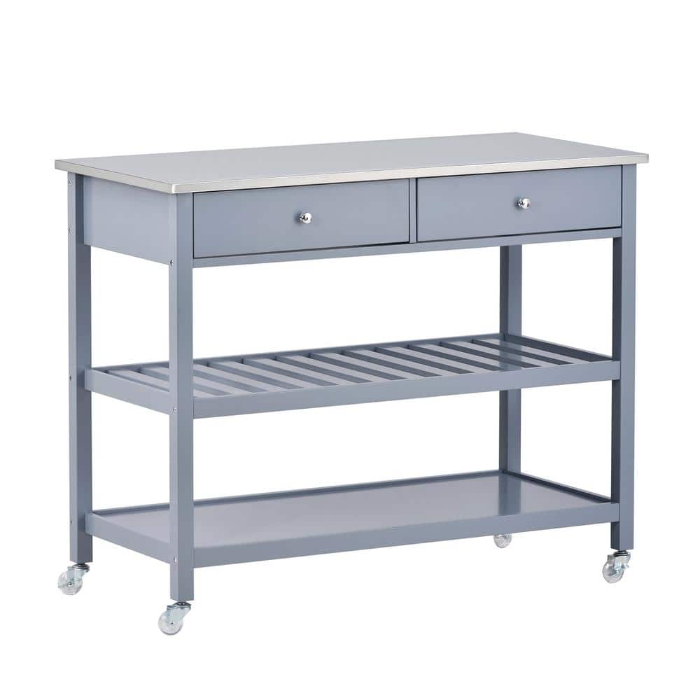 Blue Kitchen Cart with Stainless Steel Top and Locking Wheels H511