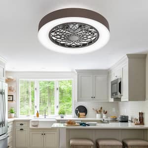 Baylee 20 in. Dimmable LED Indoor Farmhouse Brown Smart Flush Mount Ceiling Fan with RGB Light, App Control and Remote