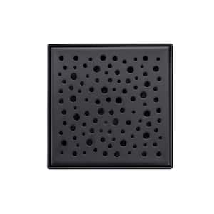 4 in. Square Stainless Steel Shower Drain with Rain Drop Pattern, Matte Black