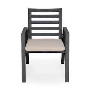 Chelsea Modern Patio Dining Armchair in Black Aluminum with Removable Cushions, Beige