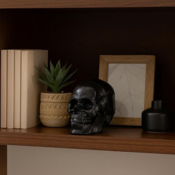 Liv & Skye 5 in. x 6 in. Black Metal Novelty Solid Skull