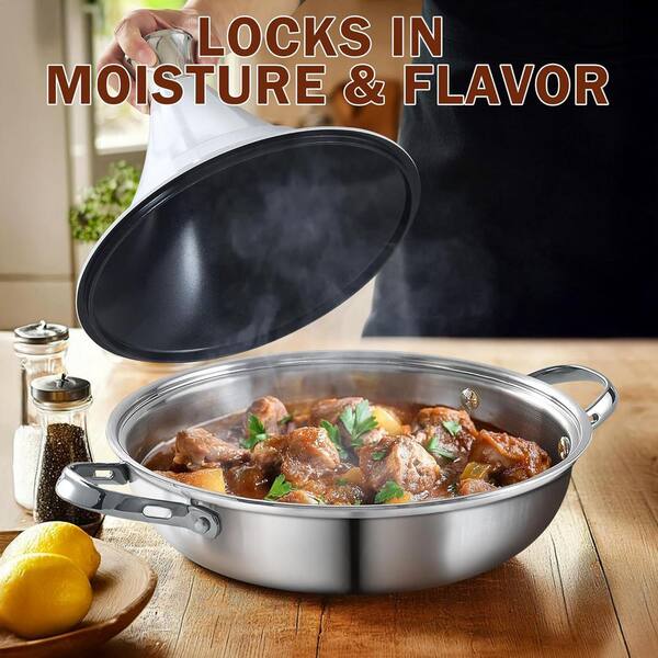 DM 11 in. 3.6 qt. Multi-Ply Clad Stainless Steel Tagine Pot