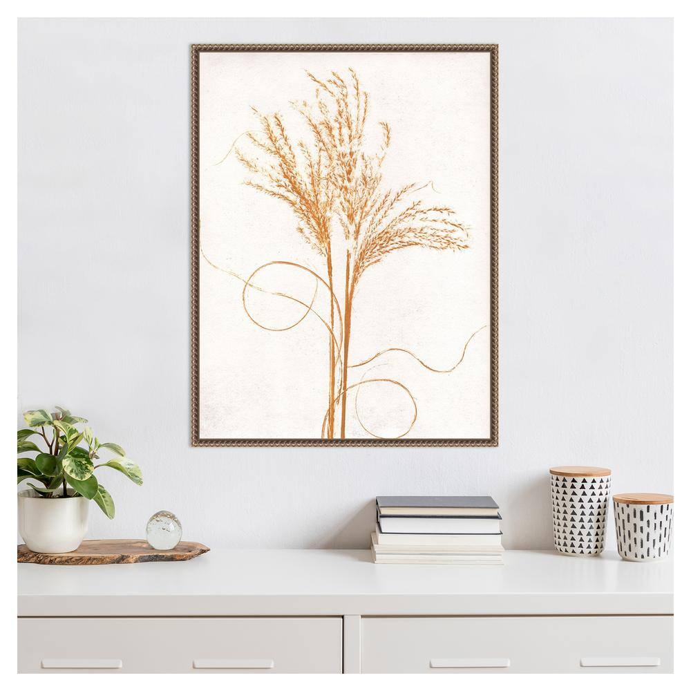 Mustard and Silvergrass Beaded Framed Canvas Wall Art