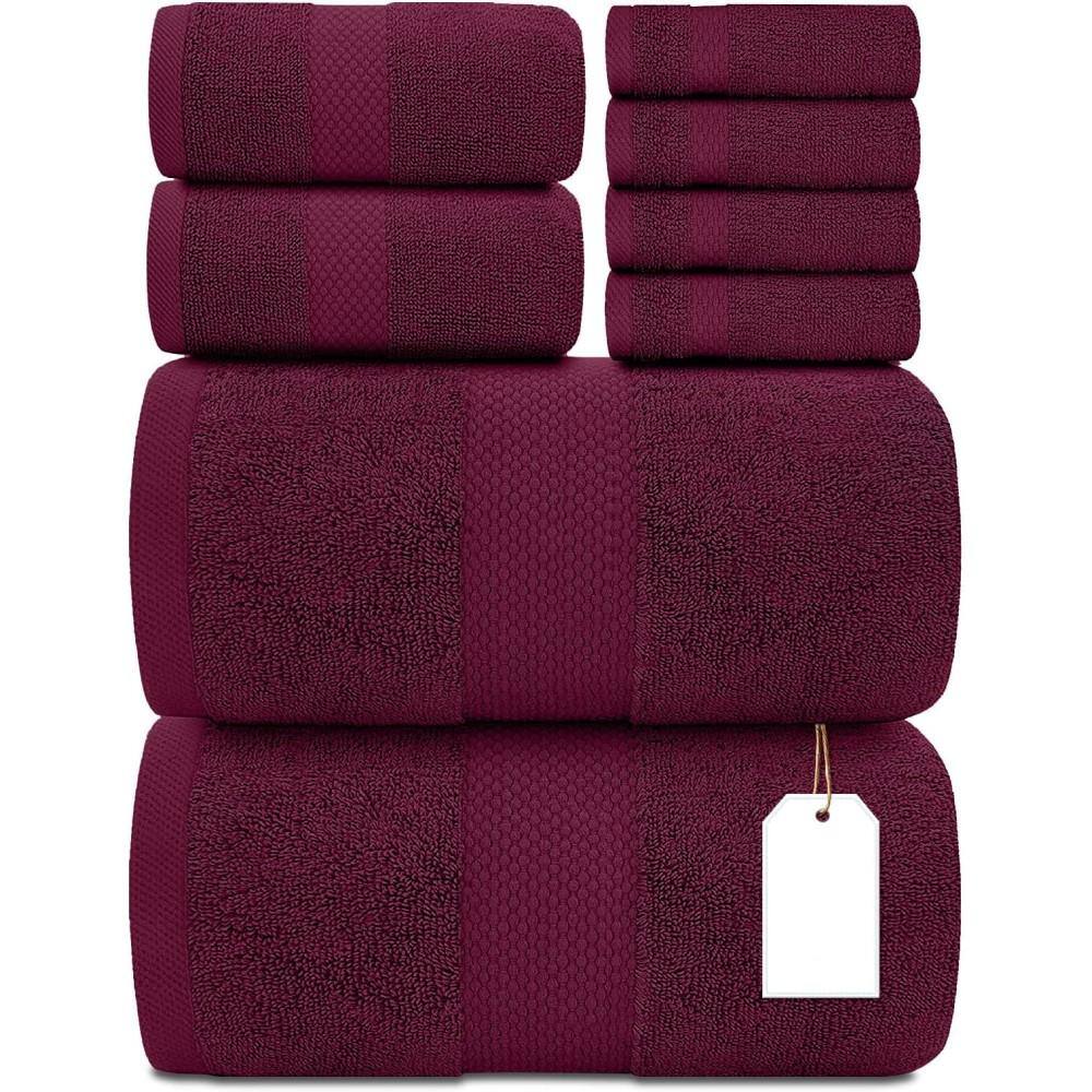 8-Piece Wine Red 100% Combed Cotton Towel Set