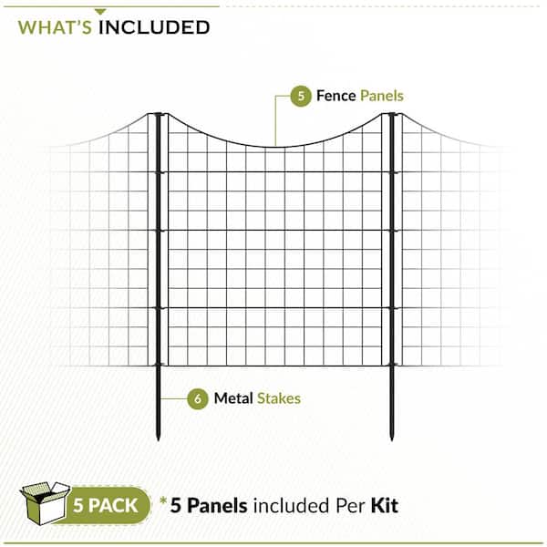 Zippity Outdoor Products 3.25 ft. H x 3 ft. W Zippity Black Metal Garden Fence Panel with Stakes (5-pack)