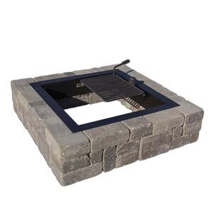 Victorian 48 in. x 12 in. Square Concrete Wood Burning Bluestone Fire Pit Kit with Cooking Grate