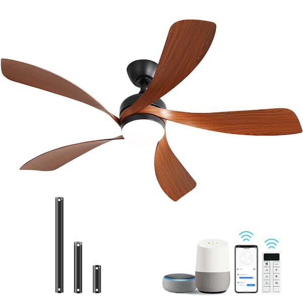 Sofucor 52 In. Indoor/Outdoor Black Smart Downrod Ceiling Fan with Integrated LED and 6 Speed DC Remote APP Control