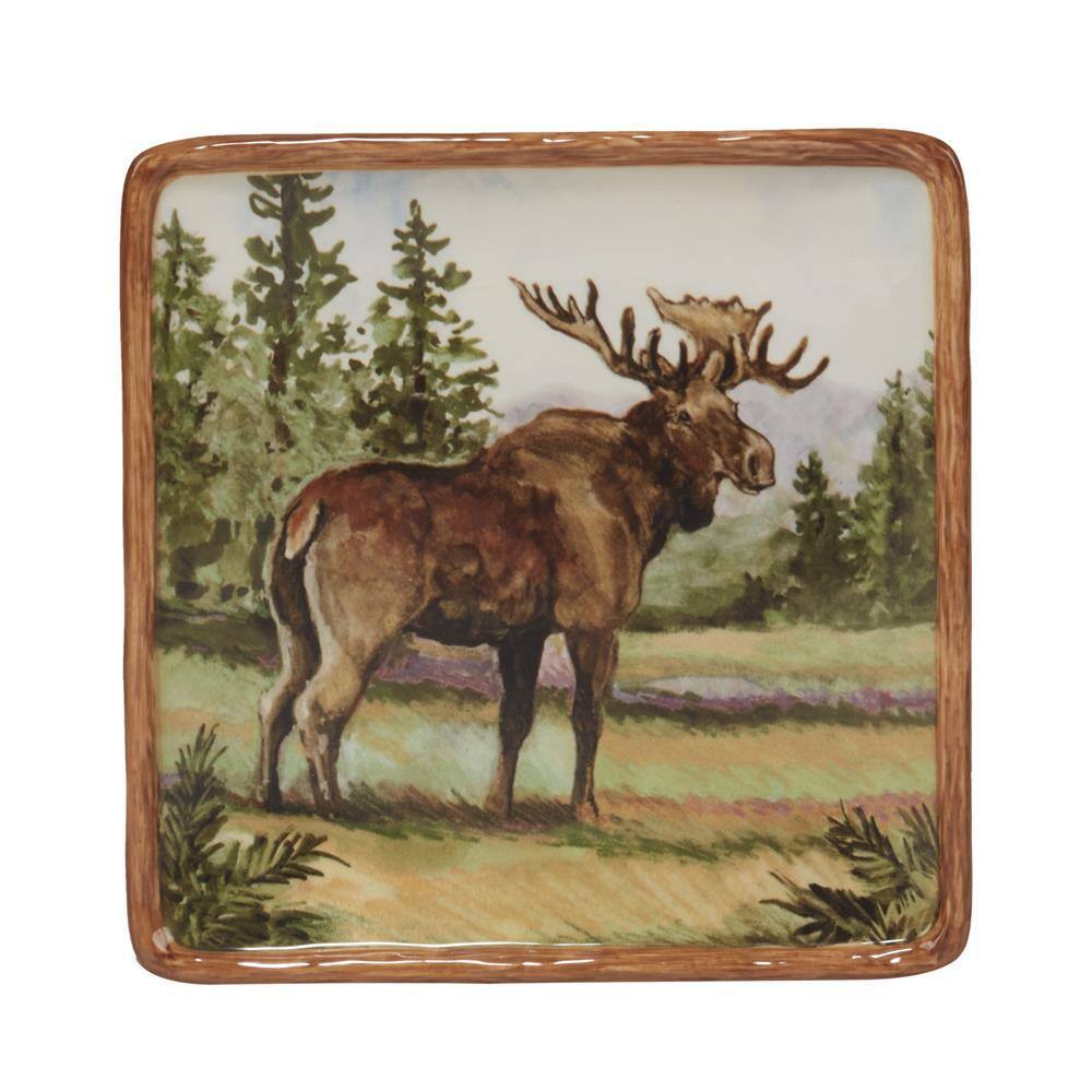 Mountain Wildlife Hand-Painted Ceramic Salad Plates, Set of 4
