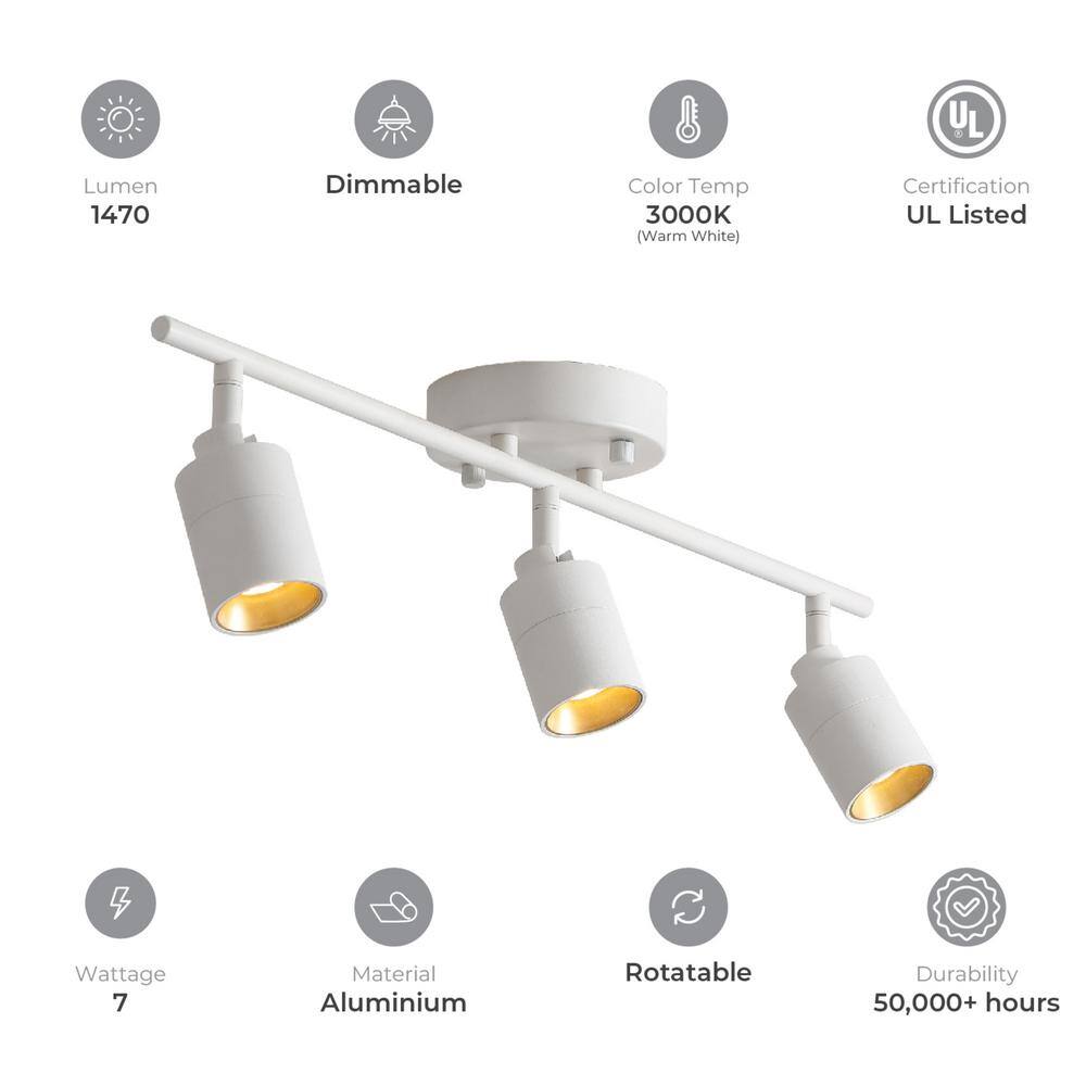 Shura White and Gold 3-Light LED Track Lighting Kit