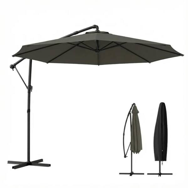 House on the Hill＊umbrella T 90 9.8 ft. Steel Cantilever 0-90° Tilt Offset Patio Umbrella in Tan