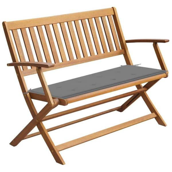 cenadinz Wood Outdoor Bench with Gray Cushion