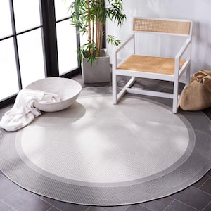 Martha Stewart Ivory/Charcoal 7 ft. x 7 ft. Round Border Geometric Indoor/Outdoor Area Rug