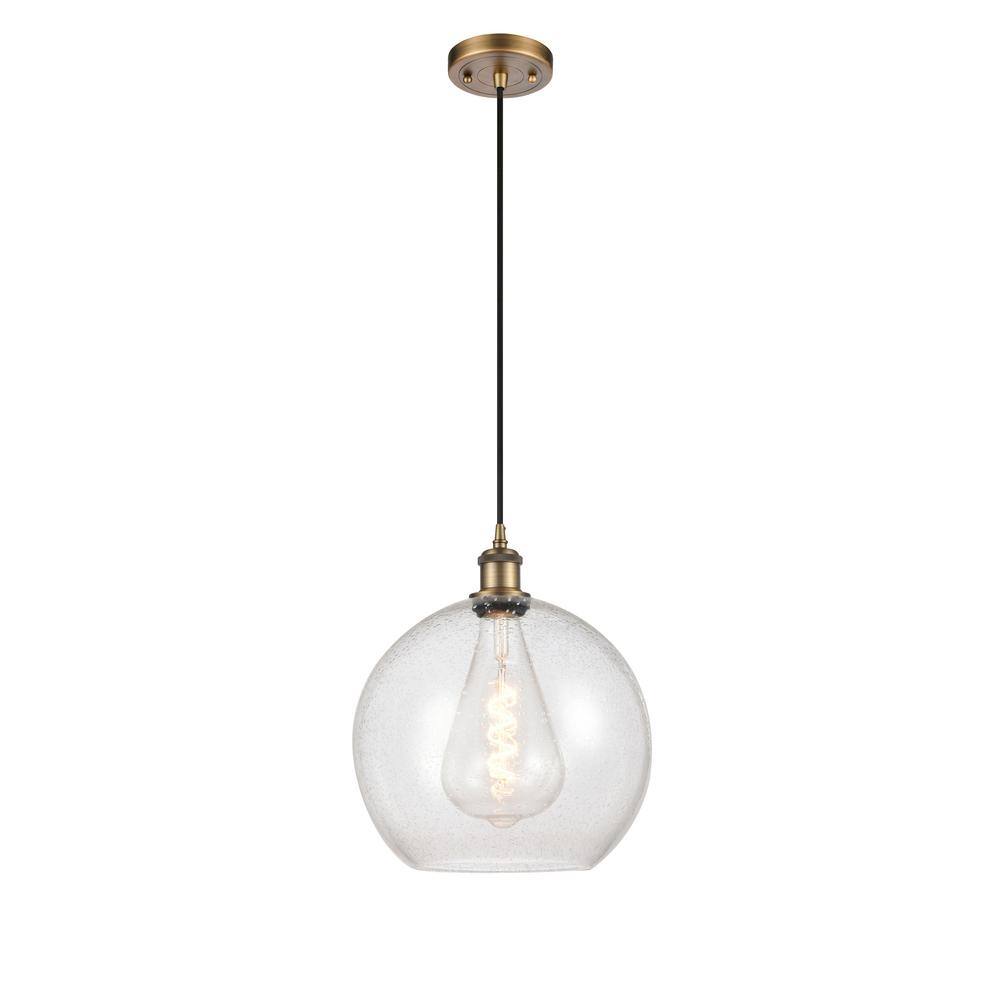 Athens Brushed Brass Mini Pendant with Seeded Glass Shade