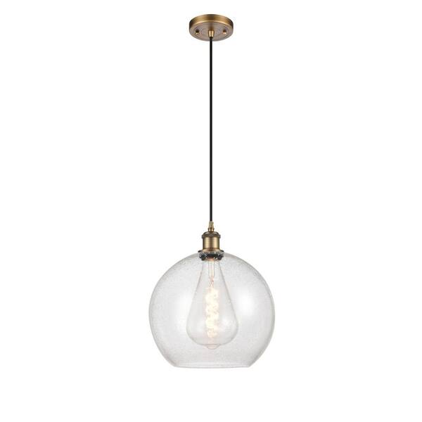 Innovations Athens 60-Watt 1 Light Brushed Brass Shaded Mini Pendant Light with Seeded glass Seeded Glass Shade