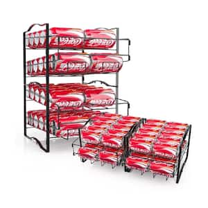 4-Tier Black Stackable Soda Can Organizer Rack, Holds 48 Cans for Refrigerator or Countertop Beverage Storage (Set of 2)