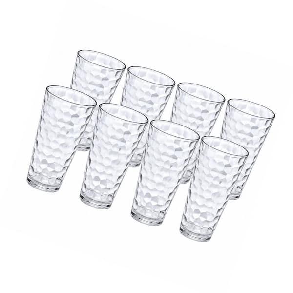 24 oz. Set of 8 Shatter-Proof, Stackable, Clear Plastic Tumblers Shatter-Proof, Dishwasher-Safe