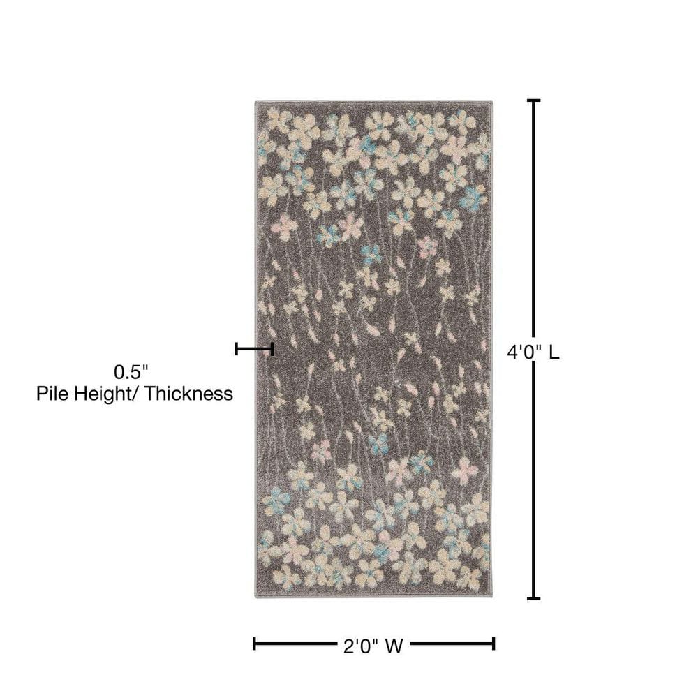Handmade Floral Grey & Beige Viscose Blend Area Rug - 24"x5"