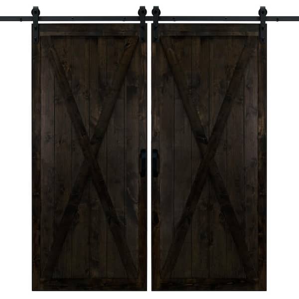 Dogberry 36 in. x 84 in. Classic X Midnight Black Double Sliding Barn Door with Hardware Kit
