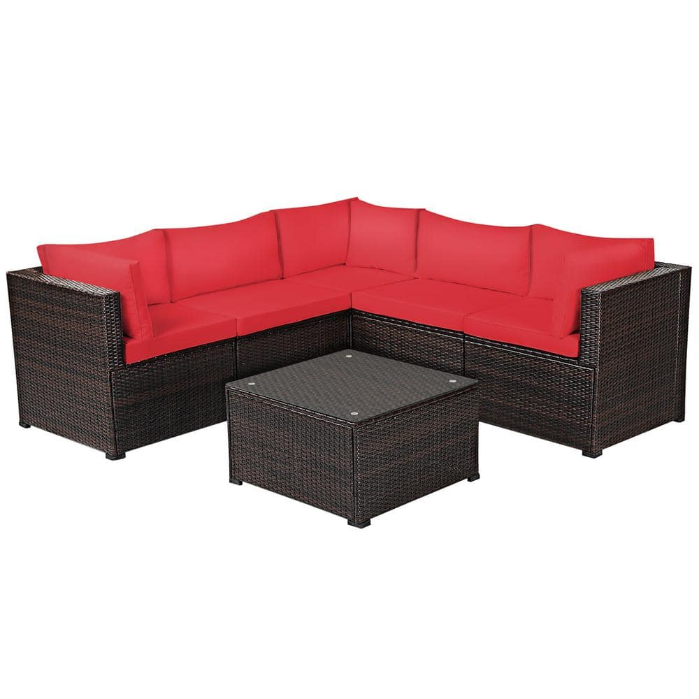 6-Piece Wicker Outdoor Sectional with CushionGuard Red Cushions price history on PriceWatchPro