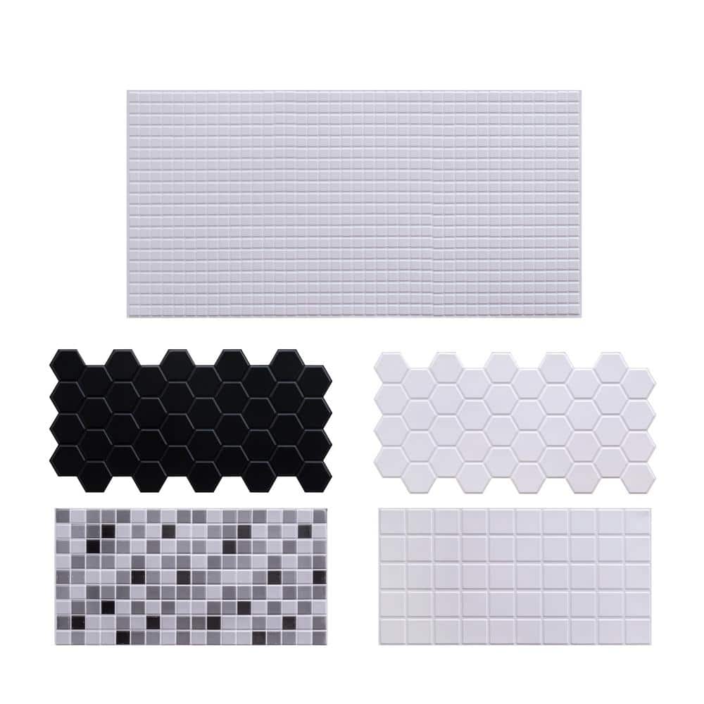 3 ft. x 1 1/2 ft. x 3/16 in. Plain White Mosaic 3D PVC Wall Panels for Inte