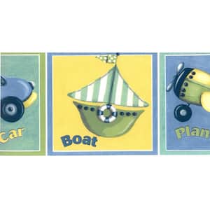 Falkirk Brin Boat, Plane, Train, Car Blue, Yellow, Green Wallpaper Border