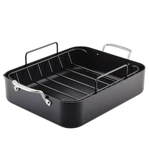 Hard Anodized 12.12 qt. Black Hard Anodized Aluminum Roasting Pan with Rack