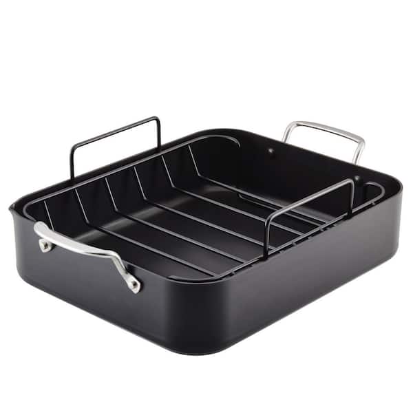 KitchenAid Hard Anodized 12.12 qt. Black Hard Anodized Aluminum Roasting Pan with Rack
