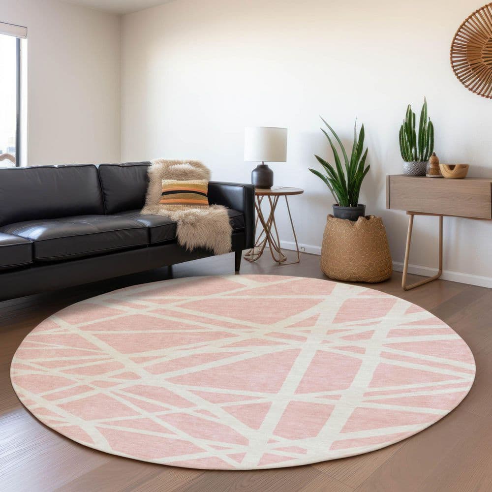 Mayfield Premium Machine Washable Abstract AMF1040 Pink 8 ft. x 8 ft. Round Rug price history on PriceWatchPro