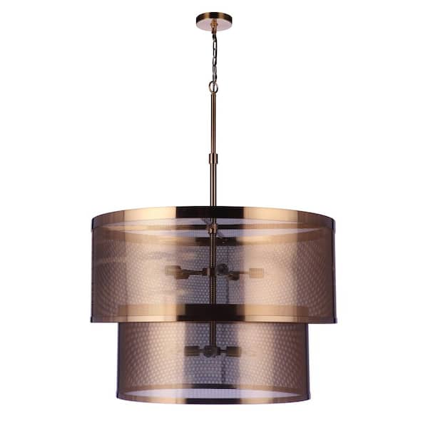 Mesh 40-Watt 9 Light Satin Brass Finish Pendant Light with Iron Shade, No Bulbs Included