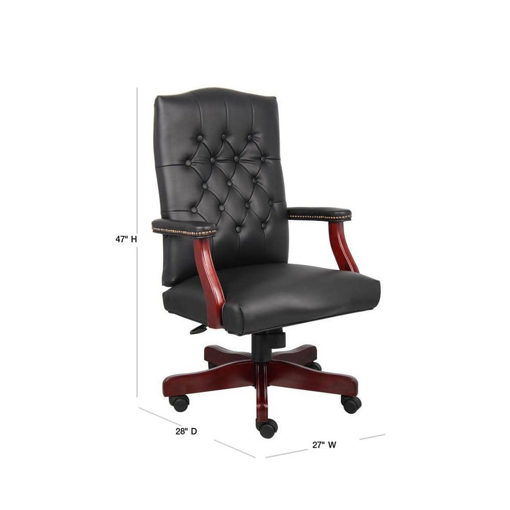 Classic Elegance High-Back Executive Chair in Black Leather and Mahogany