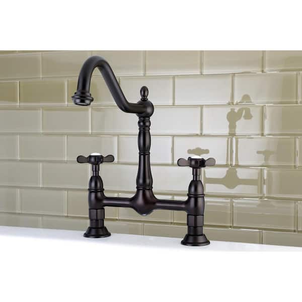 Essex 2-Handle Bridge Kitchen Faucet with Cross Handle in Oil Rubbed Bronze