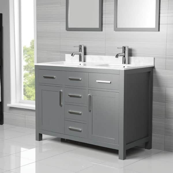 Beckett 48 in. W x 22 in. D x 35 in. H Double Sink Bathroom Vanity in Dark Gray with Carrara Cultured Marble Top