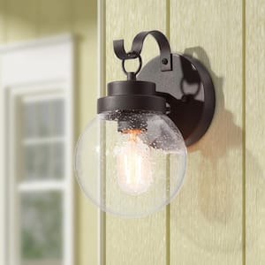 Amonti 1-Light Modern Industrial Bronze Outdoor Wall Lantern Sconce Decorative Coach Light with Seeded Glass Shade