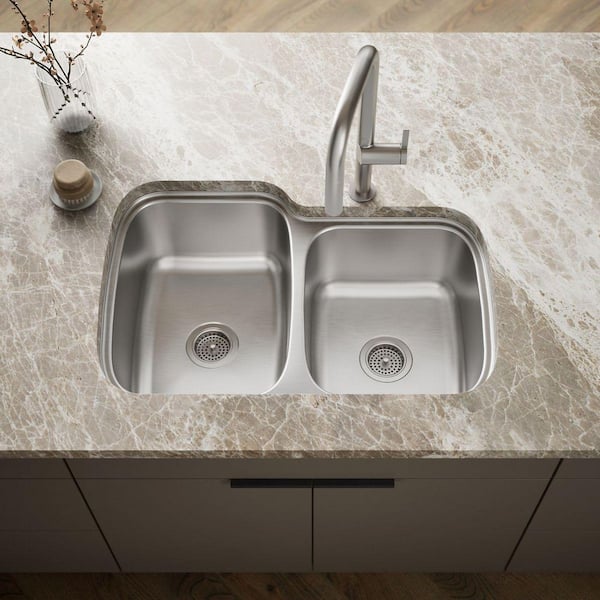 Verse Drop-In Stainless Steel 33 in. 3-Hole Double Bowl Kitchen Sink