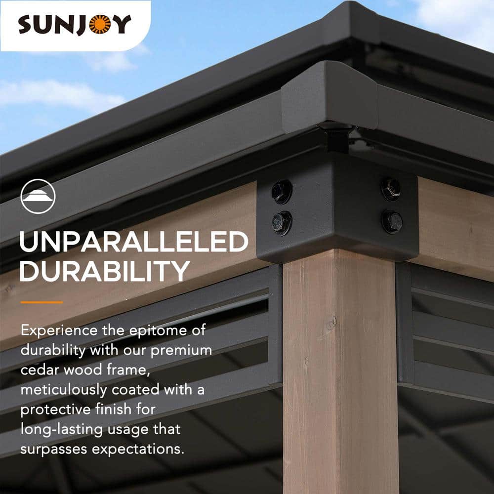 Sunjoy 8ft x 12ft Cedar and Steel Grill Gazebo with Power Port