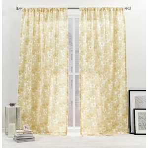 Dara Honey Gold Floral Light Filtering Rod Pocket Curtain, 54 in. W x 63 in. L (Set of 2)