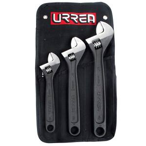 8 in. - 10 in., 12 in. Adjustable Black Finish Chrome Wrench Set (3-Piece)