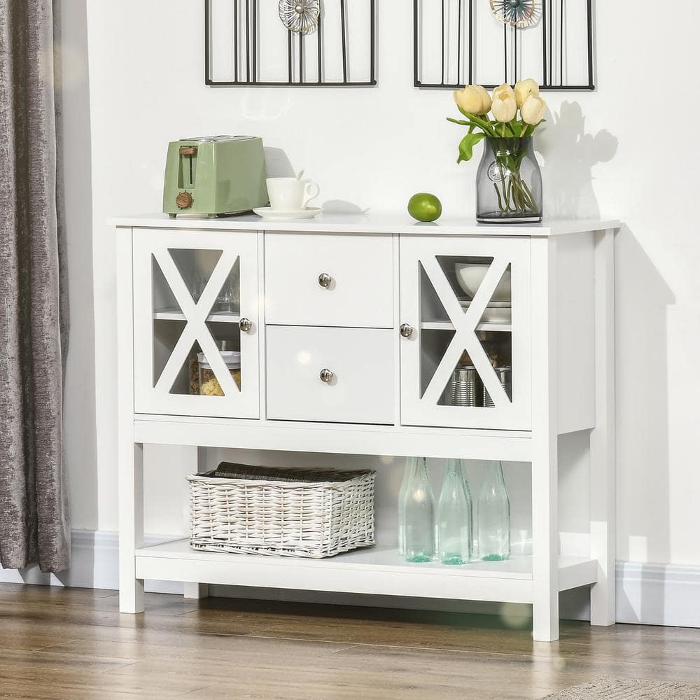Elegant 70" White Freestanding Kitchen Buffet with Adjustable Shelving