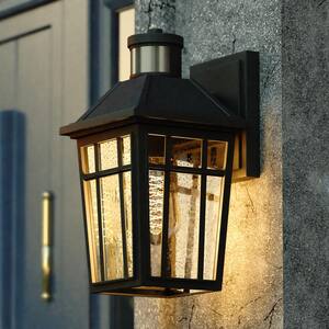 Garfield Park Aluminum Matte Black Motion Sensor Dusk to Dawn Outdoor Wall Light Clear Seeded Glass