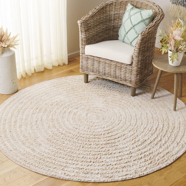 Easy Care Ivory 6 ft. x 6 ft. Machine Washable High-Low Dendric Solid Round Area Rug