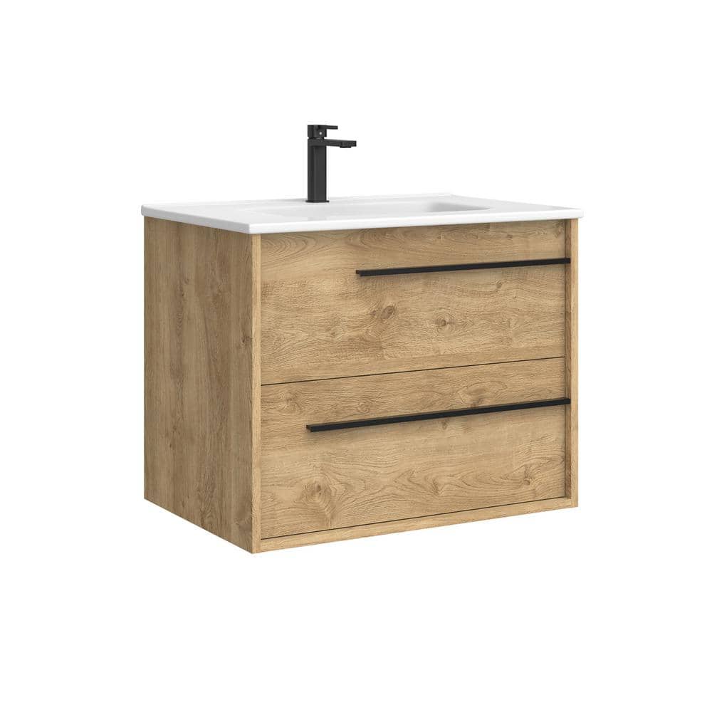 Natural Oak Single Bathroom Vanity with Ceramic Top