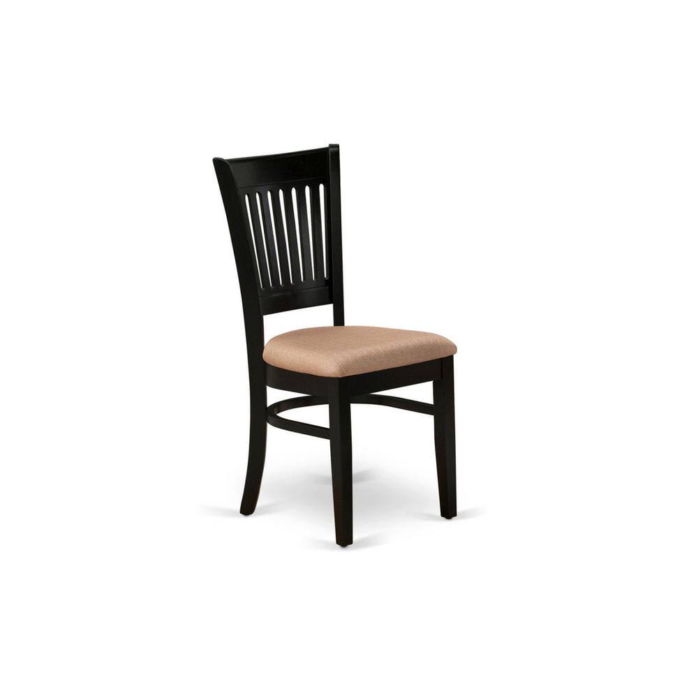 Elegant Slatted Back Black Linen & Wood Dining Chair Set