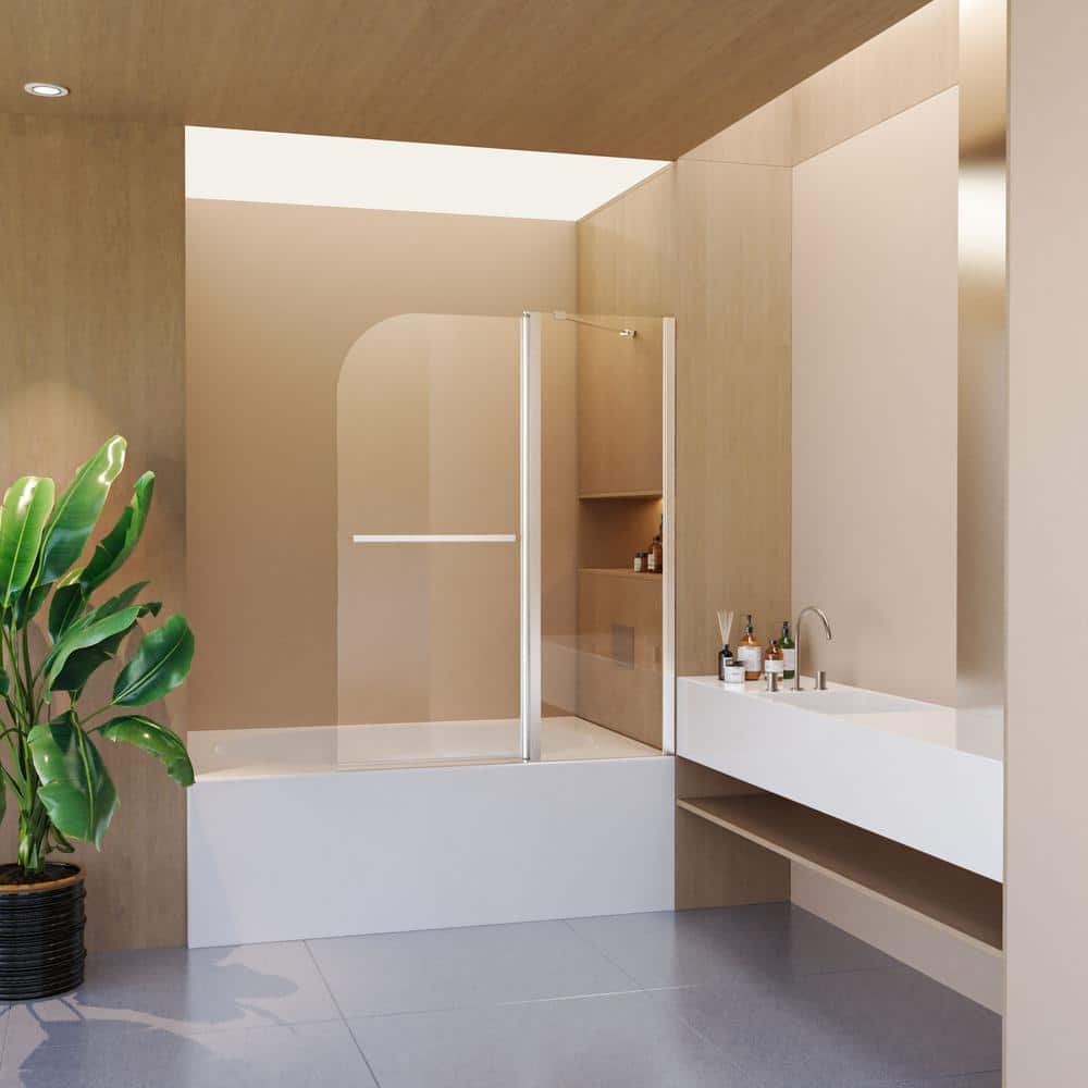 43 in. Chrome Frameless Pivot Tub Door with Clear Glass