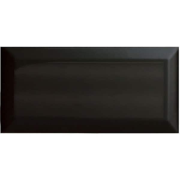 U.S. Ceramic Tile Bright Glazed Black 3 in. x 6 in. Ceramic Beveled Edge Wall Tile (10 sq. ft. / case)-DISCONTINUED