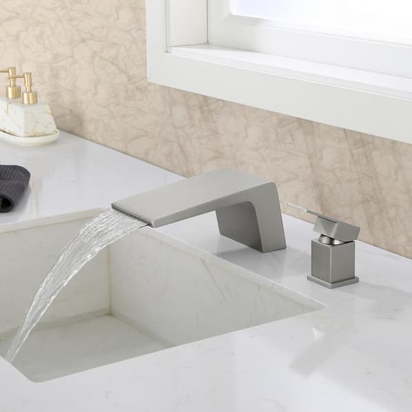 Pori 8 in. Widespread Single Handle Waterfall Spout Bathroom Faucet in Brushed Nickel (Valve Included)