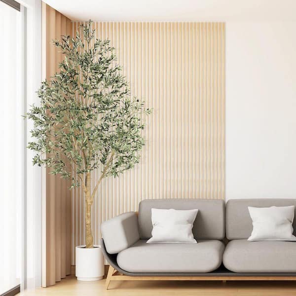 10 ft. Artificial Olive Tree in Pot with Natural Wood Trunk and