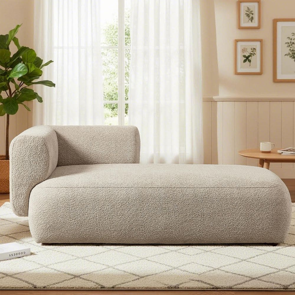 Noble House Zella Modern Camel Boucle Polyester Upholstered Chaise ...