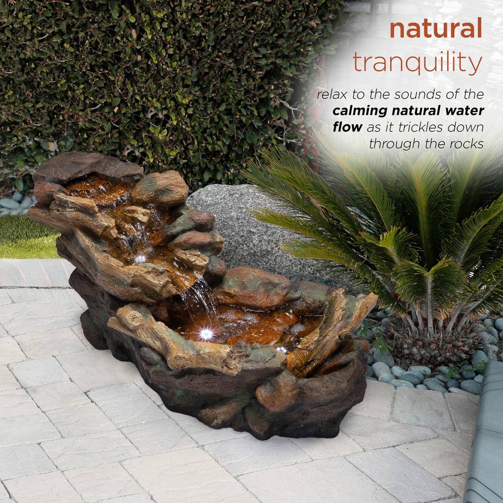 41" Brown Cascading Stone River Rock Fountain with LED Lights